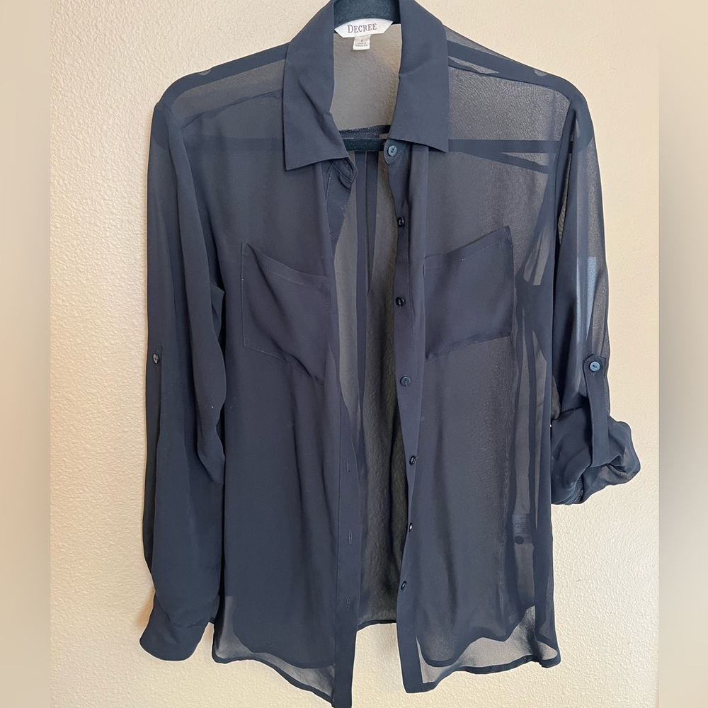 Sheer black button up sz small